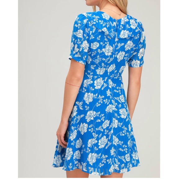 Ximena Blue Floral Ruffled Short Sleeve Mini Dress - Picture 3 of 4